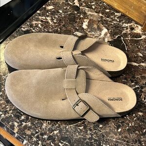 Sonoma Taupe Suede Slip-On Clogs with Buckle